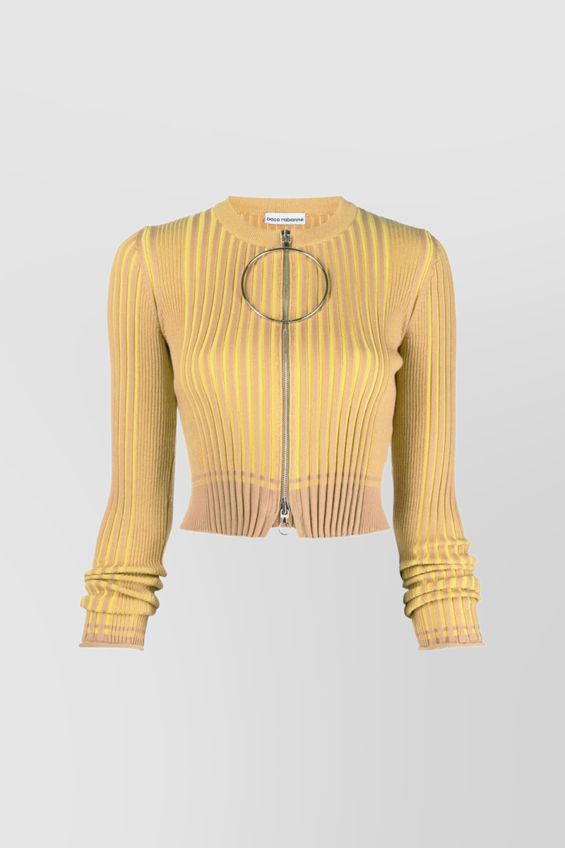 Paco Rabanne - Bicolored ribbed knitted cropped cardigan
