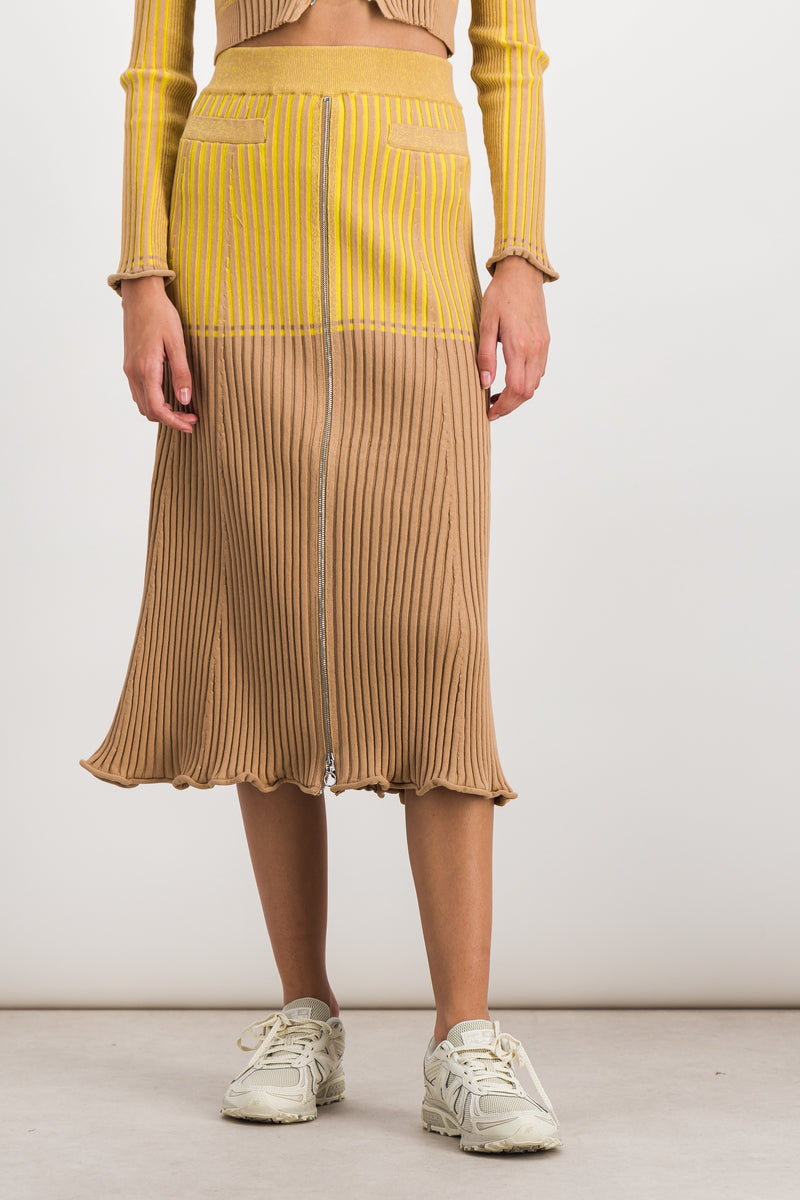 Paco Rabanne - Bicolored ribbed knitted midi skirt