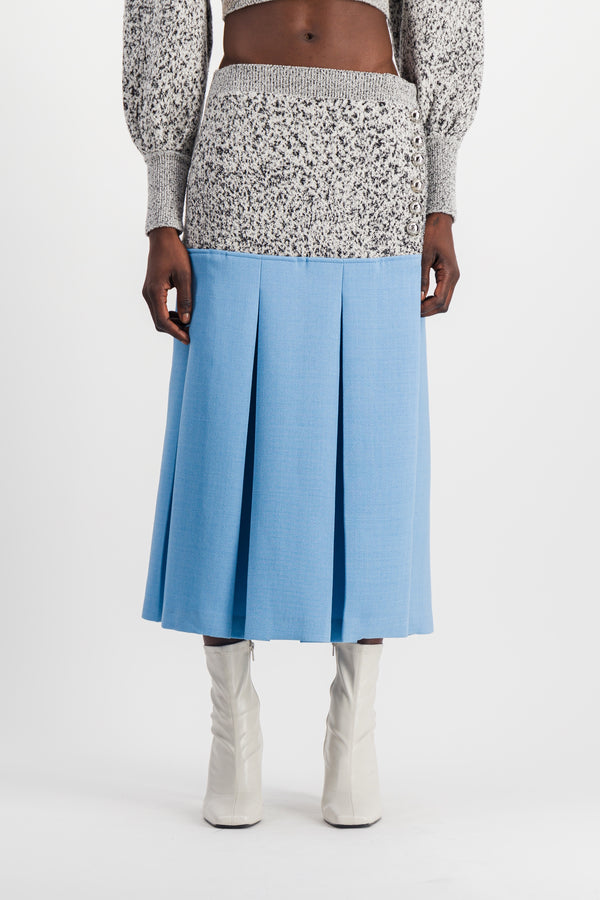 Wool crêpe bi-color midi skirt with side slit