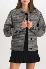 Reversible single-breasted bomber jacket with bi-pattern